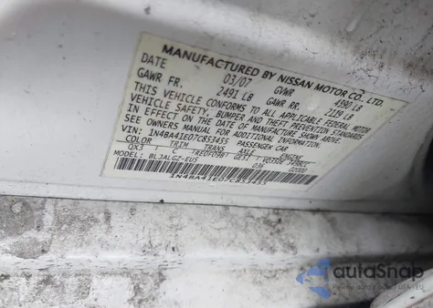 2007 Nissan Maxima 3.5 Sl из США, поврежденный, VIN 1N4BA41E07C853455